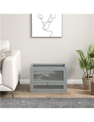 PawHut Wooden Hamster Cage Mouse Mice Rodent Small Animals Hutch Exercise Play House 60 x 35 x 42cm, Grey