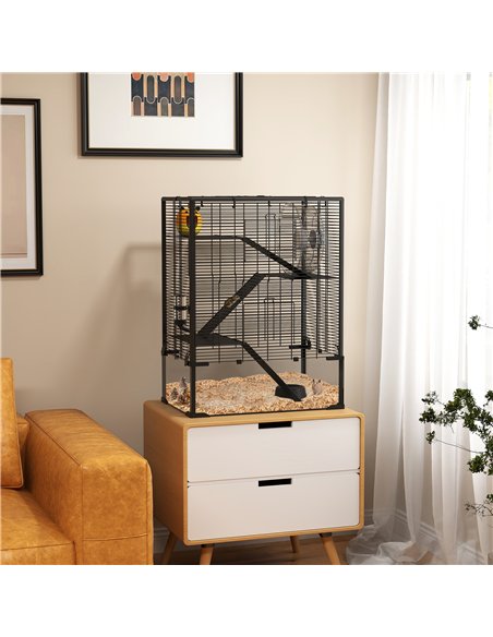 PawHut 4 Tiers Hamster Cage with Deep Tempered Glass Bottom, Hut, Running Wheel, Food Dish, Water Bottle, 60 x 40 x 80cm - pic 158758 | FastDaddyshop