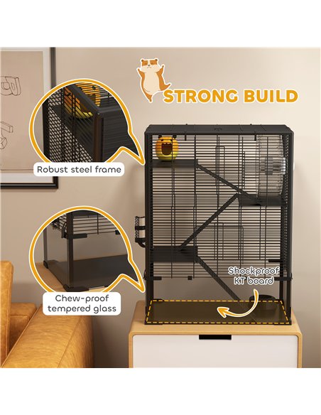 PawHut 4 Tiers Hamster Cage with Deep Tempered Glass Bottom, Hut, Running Wheel, Food Dish, Water Bottle, 60 x 40 x 80cm - pic 158763 | FastDaddyshop