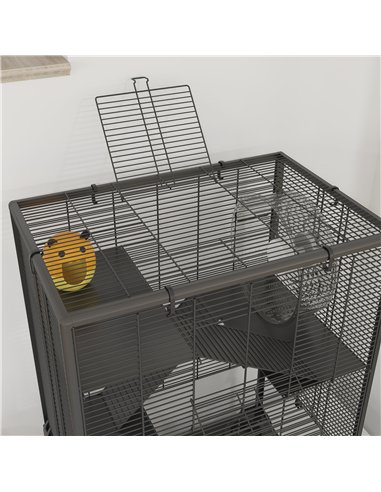 PawHut 4 Tiers Hamster Cage with Deep Tempered Glass Bottom, Hut, Running Wheel, Food Dish, Water Bottle, 60 x 40 x 80cm