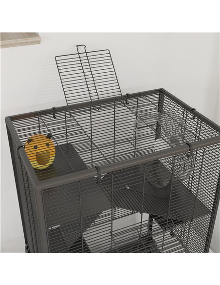 PawHut 4 Tiers Hamster Cage with Deep Tempered Glass Bottom, Hut, Running Wheel, Food Dish, Water Bottle, 60 x 40 x 80cm - pic 158764 | FastDaddyshop