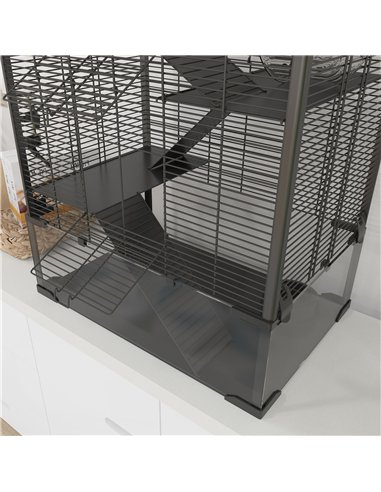 PawHut 4 Tiers Hamster Cage with Deep Tempered Glass Bottom, Hut, Running Wheel, Food Dish, Water Bottle, 60 x 40 x 80cm