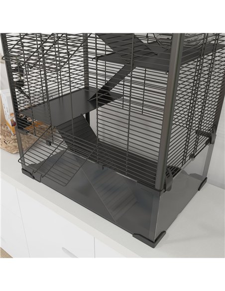 PawHut 4 Tiers Hamster Cage with Deep Tempered Glass Bottom, Hut, Running Wheel, Food Dish, Water Bottle, 60 x 40 x 80cm - pic 158765 | FastDaddyshop