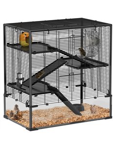 PawHut 4 Tiers Hamster Cage with Deep Tempered Glass Bottom, Hut, Running Wheel, Food Dish, Water Bottle, 78.5 x 48.5 x 80cm