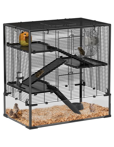 PawHut 4 Tiers Hamster Cage with Deep Tempered Glass Bottom, Hut, Running Wheel, Food Dish, Water Bottle, 78.5 x 48.5 x 80cm - pic 158766 | FastDaddyshop