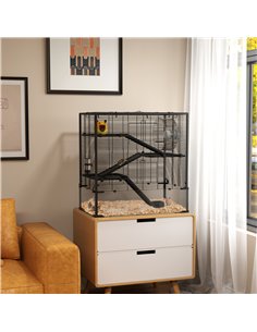 PawHut 4 Tiers Hamster Cage with Deep Tempered Glass Bottom, Hut, Running Wheel, Food Dish, Water Bottle, 78.5 x 48.5 x 80cm 2