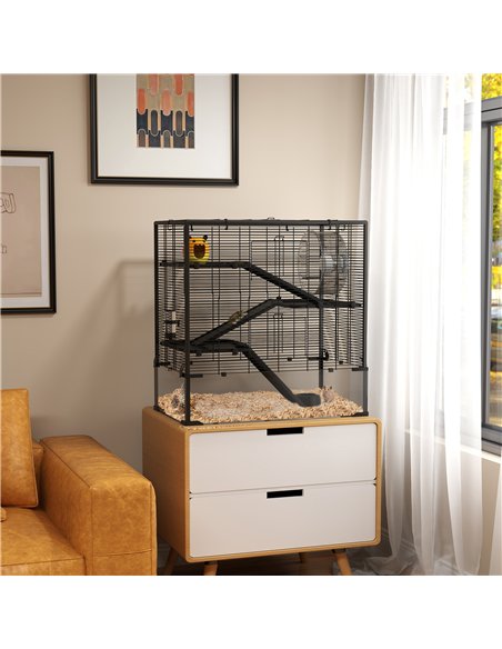 PawHut 4 Tiers Hamster Cage with Deep Tempered Glass Bottom, Hut, Running Wheel, Food Dish, Water Bottle, 78.5 x 48.5 x 80cm - pic 158767 | FastDaddyshop