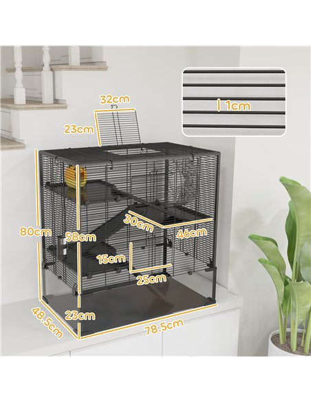 PawHut 4 Tiers Hamster Cage with Deep Tempered Glass Bottom, Hut, Running Wheel, Food Dish, Water Bottle, 78.5 x 48.5 x 80cm - pic 158768 | FastDaddyshop