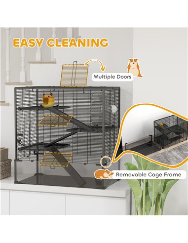 PawHut 4 Tiers Hamster Cage with Deep Tempered Glass Bottom, Hut, Running Wheel, Food Dish, Water Bottle, 78.5 x 48.5 x 80cm