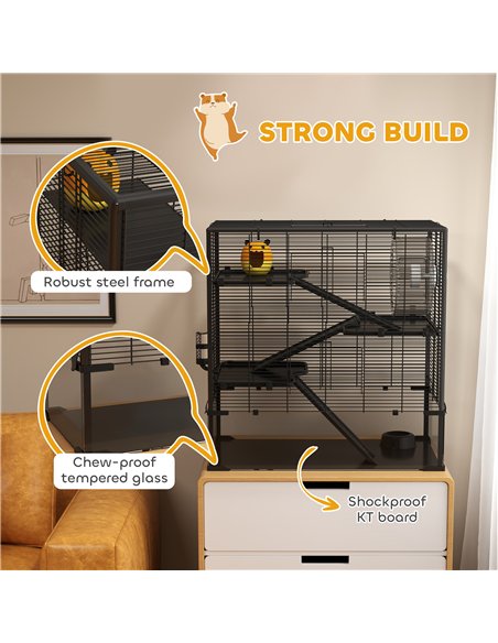 PawHut 4 Tiers Hamster Cage with Deep Tempered Glass Bottom, Hut, Running Wheel, Food Dish, Water Bottle, 78.5 x 48.5 x 80cm - pic 158772 | FastDaddyshop