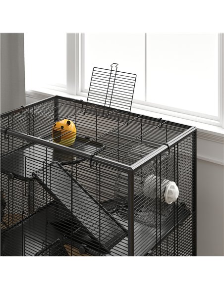 PawHut 4 Tiers Hamster Cage with Deep Tempered Glass Bottom, Hut, Running Wheel, Food Dish, Water Bottle, 78.5 x 48.5 x 80cm - pic 158773 | FastDaddyshop