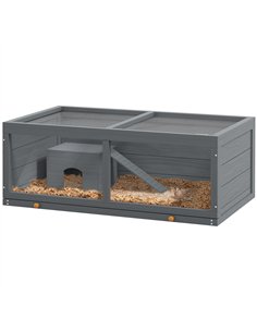 PawHut Wooden Hamster Cage with Sliding Tray, Openable Top, Hut for Syrian Hamster, Grey