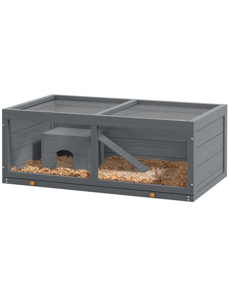 PawHut Wooden Hamster Cage with Sliding Tray, Openable Top, Hut for Syrian Hamster, Grey - pic 158775 | FastDaddyshop