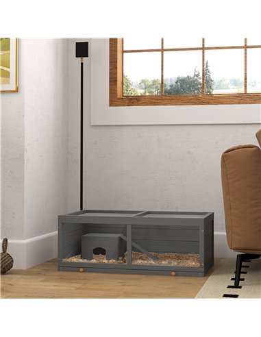 PawHut Wooden Hamster Cage with Sliding Tray, Openable Top, Hut for Syrian Hamster, Grey