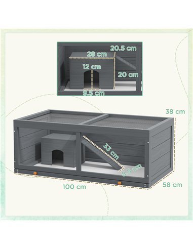 PawHut Wooden Hamster Cage with Sliding Tray, Openable Top, Hut for Syrian Hamster, Grey