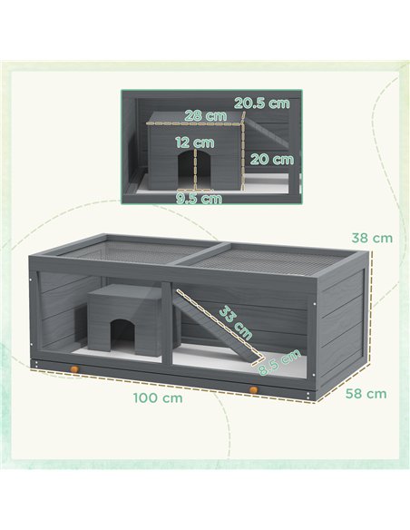 PawHut Wooden Hamster Cage with Sliding Tray, Openable Top, Hut for Syrian Hamster, Grey - pic 158777 | FastDaddyshop