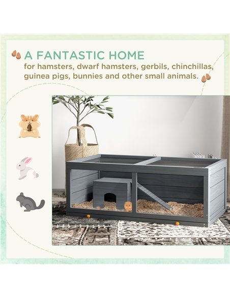 PawHut Wooden Hamster Cage with Sliding Tray, Openable Top, Hut for Syrian Hamster, Grey - pic 158778 | FastDaddyshop