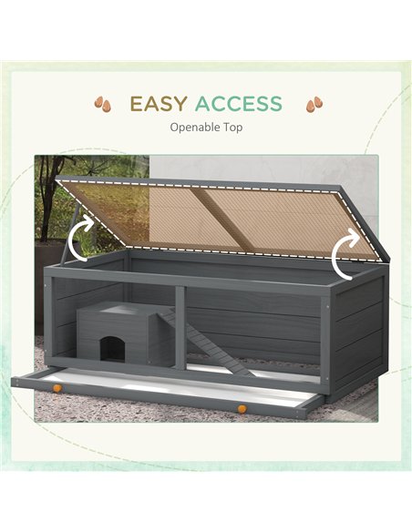 PawHut Wooden Hamster Cage with Sliding Tray, Openable Top, Hut for Syrian Hamster, Grey - pic 158779 | FastDaddyshop