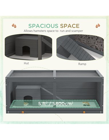 PawHut Wooden Hamster Cage with Sliding Tray, Openable Top, Hut for Syrian Hamster, Grey