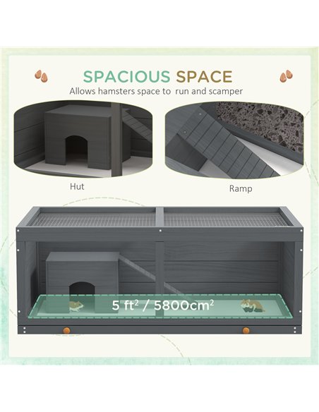 PawHut Wooden Hamster Cage with Sliding Tray, Openable Top, Hut for Syrian Hamster, Grey - pic 158782 | FastDaddyshop