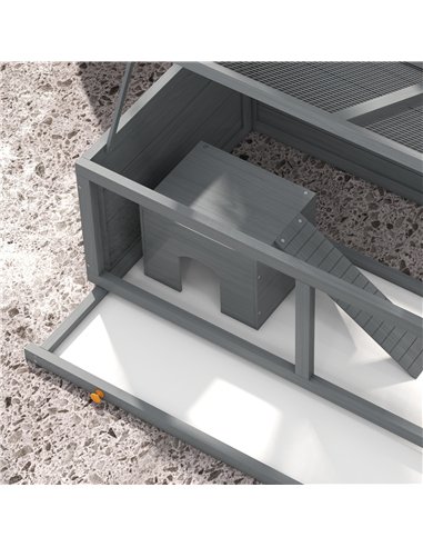 PawHut Wooden Hamster Cage with Sliding Tray, Openable Top, Hut for Syrian Hamster, Grey