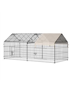 PawHut Metal Rabbit Run Playpen, Guinea Pig Cage, 220 x 103 x 103 cm, Beige