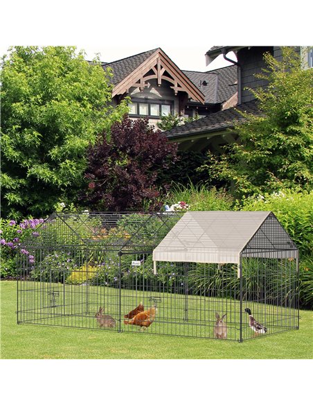 PawHut Metal Rabbit Run Playpen, Guinea Pig Cage, 220 x 103 x 103 cm, Beige - pic 158794 | FastDaddyshop