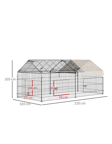 PawHut Metal Rabbit Run Playpen, Guinea Pig Cage, 220 x 103 x 103 cm, Beige