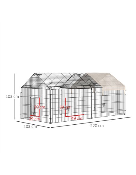 PawHut Metal Rabbit Run Playpen, Guinea Pig Cage, 220 x 103 x 103 cm, Beige - pic 158795 | FastDaddyshop