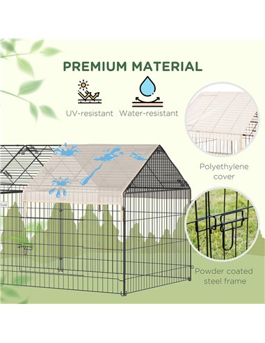 PawHut Metal Rabbit Run Playpen, Guinea Pig Cage, 220 x 103 x 103 cm, Beige