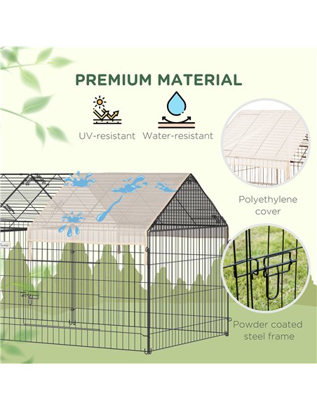 PawHut Metal Rabbit Run Playpen, Guinea Pig Cage, 220 x 103 x 103 cm, Beige - pic 158796 | FastDaddyshop