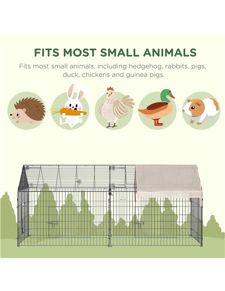 PawHut Metal Rabbit Run Playpen, Guinea Pig Cage, 220 x 103 x 103 cm, Beige - pic 158798 | FastDaddyshop