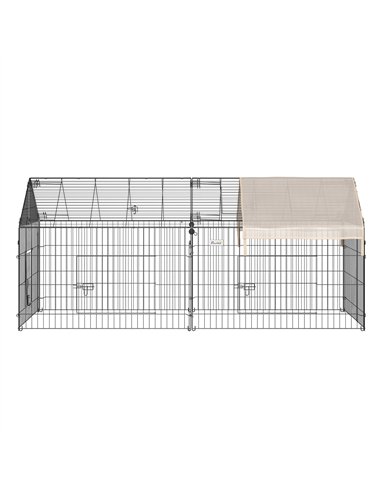 PawHut Metal Rabbit Run Playpen, Guinea Pig Cage, 220 x 103 x 103 cm, Beige