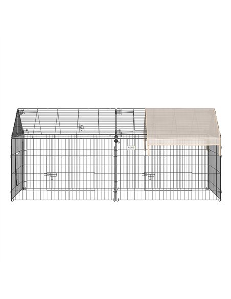 PawHut Metal Rabbit Run Playpen, Guinea Pig Cage, 220 x 103 x 103 cm, Beige - pic 158801 | FastDaddyshop