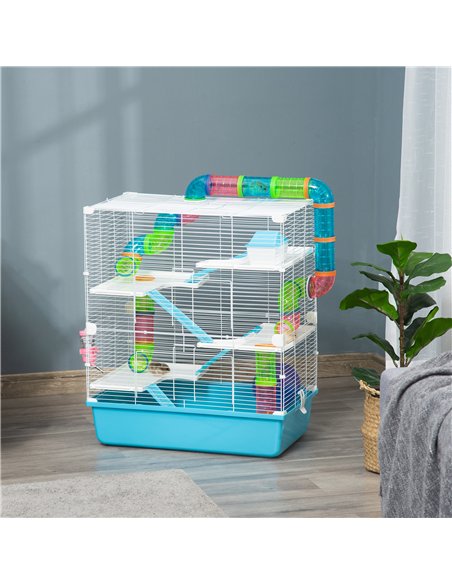 PawHut Hamster Cage w/ Water Bottle, Exercise Wheel, Tubes, Ramps - Light Blue - pic 158803 | FastDaddyshop