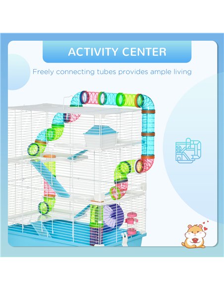 PawHut Hamster Cage w/ Water Bottle, Exercise Wheel, Tubes, Ramps - Light Blue - pic 158805 | FastDaddyshop