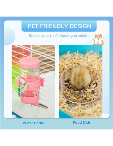PawHut Hamster Cage w/ Water Bottle, Exercise Wheel, Tubes, Ramps - Light Blue - pic 158806 | FastDaddyshop