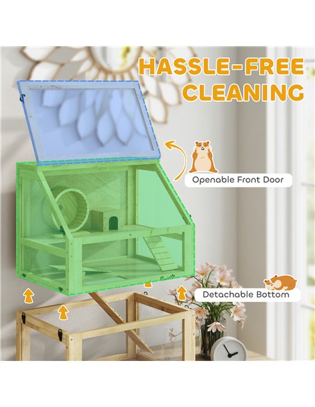 PawHut Wooden Hamster Cage with Detachable 32cm Deep Bottom, Hut, Seesaw, Exercise Wheel, Ramps, 60 x 40 x 75cm - pic 158816 | FastDaddyshop