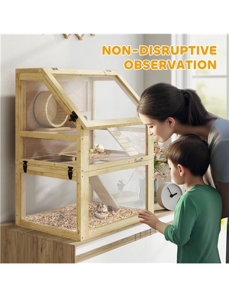 PawHut Wooden Hamster Cage with Detachable 32cm Deep Bottom, Hut, Seesaw, Exercise Wheel, Ramps, 60 x 40 x 75cm - pic 158817 | FastDaddyshop