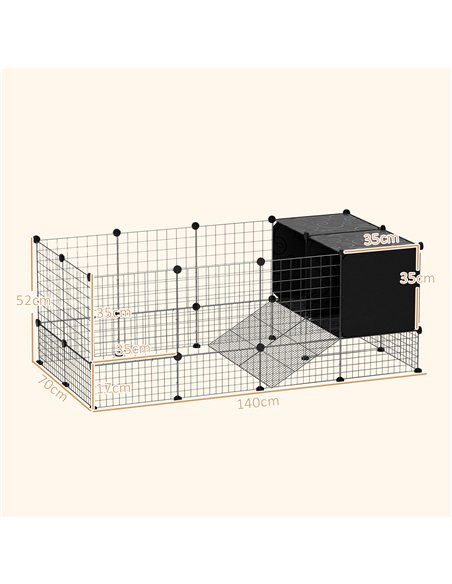 PawHut DIY Small Animal Cage with Elevated Huts, C&C Cage for Guinea Pigs, Hedgehogs, Rabbits, 31 Panels, Black - pic 158822 | FastDaddyshop