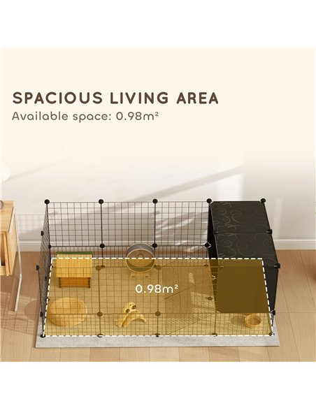 PawHut DIY Small Animal Cage with Elevated Huts, C&C Cage for Guinea Pigs, Hedgehogs, Rabbits, 31 Panels, Black - pic 158825 | FastDaddyshop