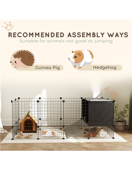 PawHut DIY Small Animal Cage with Elevated Huts, C&C Cage for Guinea Pigs, Hedgehogs, Rabbits, 31 Panels, Black - pic 158826 | FastDaddyshop