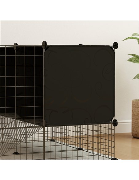 PawHut DIY Small Animal Cage with Elevated Huts, C&C Cage for Guinea Pigs, Hedgehogs, Rabbits, 31 Panels, Black - pic 158828 | FastDaddyshop