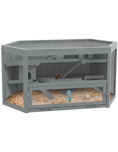PawHut 3 Tier Wooden Large Hamster Cage with Sliding Tray, Seesaws, Water Bottle, Grey