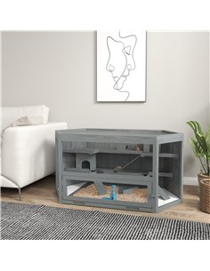 PawHut 3 Tier Wooden Large Hamster Cage with Sliding Tray, Seesaws, Water Bottle, Grey 2