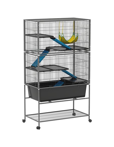 PawHut 5 Levels Rolling Small Animal Cage with Non Slip Ramps, Slide Out 16cm Deep Tray, 88 x 48 x 150.5cm, Dark Grey - pic 158838 | FastDaddyshop