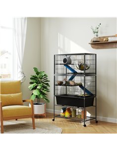 PawHut 5 Levels Rolling Small Animal Cage with Non Slip Ramps, Slide Out 16cm Deep Tray, 88 x 48 x 150.5cm, Dark Grey 2