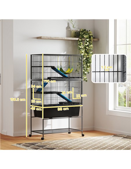 PawHut 5 Levels Rolling Small Animal Cage with Non Slip Ramps, Slide Out 16cm Deep Tray, 88 x 48 x 150.5cm, Dark Grey - pic 158840 | FastDaddyshop