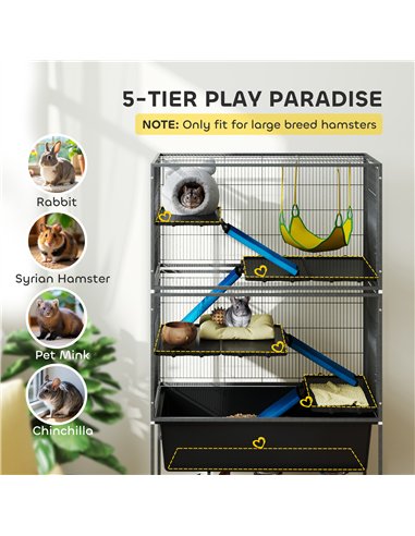 PawHut 5 Levels Rolling Small Animal Cage with Non Slip Ramps, Slide Out 16cm Deep Tray, 88 x 48 x 150.5cm, Dark Grey