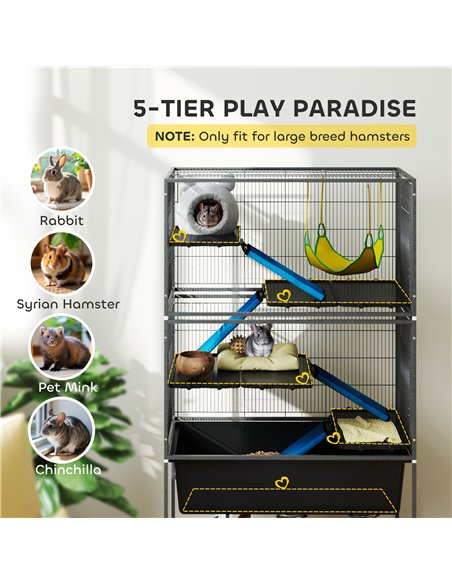 PawHut 5 Levels Rolling Small Animal Cage with Non Slip Ramps, Slide Out 16cm Deep Tray, 88 x 48 x 150.5cm, Dark Grey - pic 158841 | FastDaddyshop